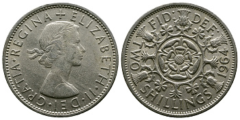 Великобритания 2 шиллинга (флорин) 1964 Елизавета II (1952-2022) KM 906, Spink 4146 медно-никель 4382-514