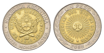 Аргентина 1 песо 2008 KM 112 биметалл 4663-841