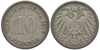 ГЕРМАНИЯ 10 ПФЕННИГОВ 1896 G KM 12, Jager 13, Weege 8 медно-никель 4538-832