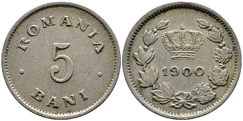 Румыния 5 бани 1900 Кароль I (1881-1914) KM 28 медно-никель 4387-731