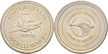 Канада, Гандер жетон 1990 1 авиационный доллар, Moscuito никель 4590-831