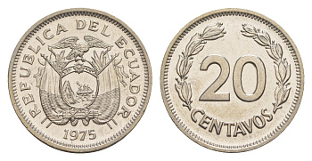 Эквадор 20 сентаво 1975 KM 77.2a сталь плакированная никелем UNC 4640-1236