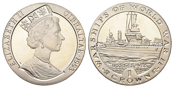 Гибралтар 1 крона 1993 Боевые корабли Второй мировой войны - USS Gleaves KM 122 медно-никель BU 1078-1-22