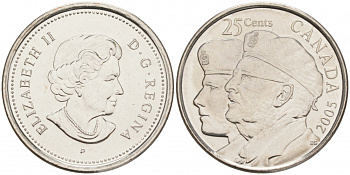 Канада 25 центов 2005 год ветеранов KM 535 никелированная сталь UNC M47-11