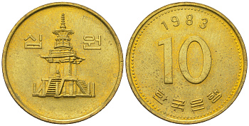 Южная Корея 10 вон 1983 пагода дворца Пул Гук KM 33.1 латунь  UNC 4177-734