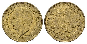 Монако 50 франков 1950 Ренье III (1949-2005) KM 132 алюминиевая бронза 4680-311