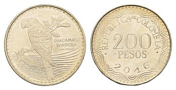 Колумбия 200 песо 2016 KM 297 медь цинк никель UNC 4686-452