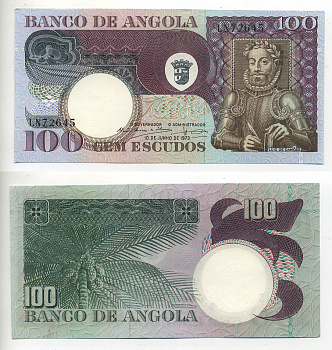 АНГОЛА 100 ЭСКУДО 1973 10 ИЮНЯ 1973, ЛУИС де КАМОЭНС, ПОДПИСЬ 10 Pick 106 бумага UNC (ПРЕСС) 7207-40-1