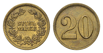 Германия игровой жетон с цифрой 20 XIX век диаметр 18 мм, вес 1,6 гр латунь 4679-1158