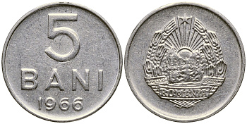Румыния 5 бани 1966 год тип KM 92 сталь плакированная никелем 26-1468