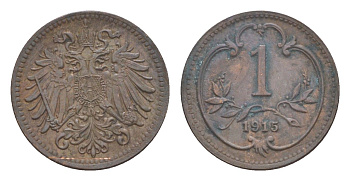 Австрия 1 геллер 1915 Франц Иосиф I (1848-1916) KM 2800 бронза 4639-963