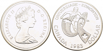 Канада 1 доллар 1983 XII летняя Универсиада в Эдмонтоне KM 138 серебро UNC 1082-2-14