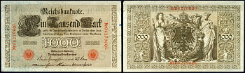 Германия 1000 марок 1910 Pick 44b бумага 7375-55-3-1