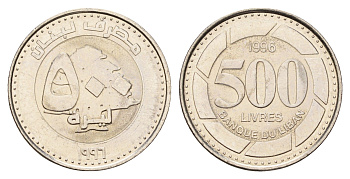 Ливан 500 ливров 1996 кедровое дерево KM 39 сталь плакированная никелем UNC M72-10
