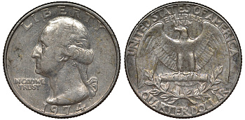 США 25 центов (квотер) 1974 Вашингтон KM 164a медь плакированная медно-никелем 4128-632