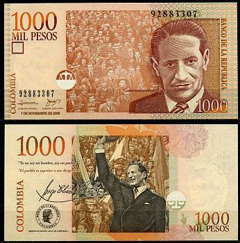 Колумбия 1000 песо 2006 7 ноября 2006, Хорхе Эльесер Гайтан Pick 456 d бумага UNC (пресс) 2196-43-1-2