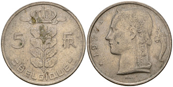 Бельгия 5 франков 1974 Belgique, Бодуэн I (1951-1993) KM 134 медно-никель 4397-326