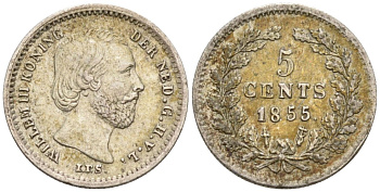 Нидерланды 5 центов 1855 Виллем III (1849-1890) KM 91 серебро 1528-423