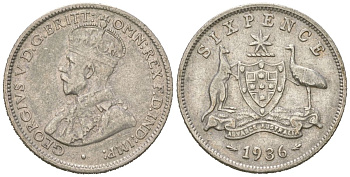 Австралия 6 пенсов 1936 Георг V (1910-1936) KM 25 серебро 71-569