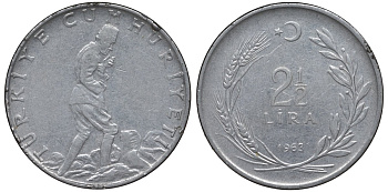 Турция 2 1/2 лиры 1963 KM 893.1 нержавеющая сталь 115-821