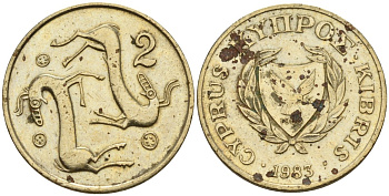 Кипр 2 цента 1983 KM 54.1 никель латунь 4174-1217