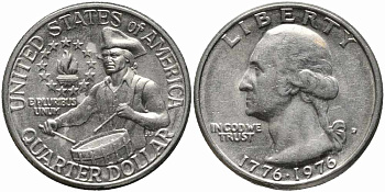 США 25 центов = квотер 1976 D, 200 лет независимости (1776-1976), Вашингтон, барабанщик KM 204 медь плакированная медно-никелем 113-223