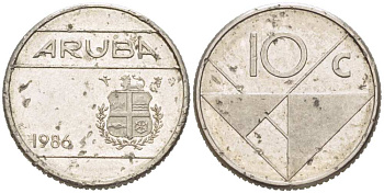 Аруба 10 центов 1986 Беатрикс (1980-2013) KM 2 сталь плакированная никелем 218-1068