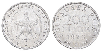 Германия 200 марок 1923 A KM 35, J. 304 алюминий 4700-1017