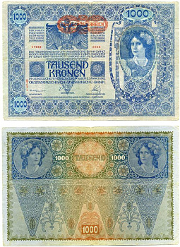 АВСТРИЯ 1000 КРОН 1919 2 ЯНВАРЯ 1902 Pick 57а бумага 8589-52-3-1