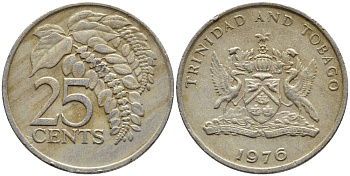 Тринидад и Тобаго 25 центов 1976 цветок дикая пуансеттия KM 28 медно-никель 4396-725