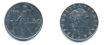 ИТАЛИЯ 50 ЛИР 1976 R КУЗНЕЦ KM 95.1 сталь 80-1242