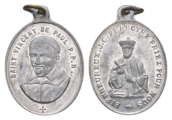 Франция религиозный медальон с изображением Викентия де Поля ND Жан Габриэль Пербуар, размер 22,5x18 мм, вес 0,75 гр алюминий 4655-223
