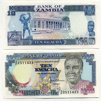 Замбия 10 квач ND (1989-1991) Кеннет Каунда, жираф, подпись Bussiere Pick 31 b бумага UNC (пресс) 448-43-3