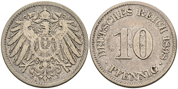 Германия 10 пфеннигов 1898 A KM 12, J. 13 медно-никель 4575-552