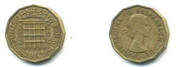 Великобритания 3 пенса 1962 Елизавета II (1952-2022) KM 900, Spink 4153 никель латунь 83-714