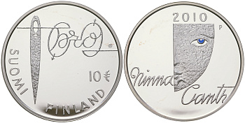 Финляндия 10 евро 2010 общественная активистка Минна Кант KM 152 серебро  PROOF  1095-4-12