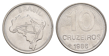 Бразилия 10 крузейро 1986 KM 592.2 нержавеющая сталь 4657-112