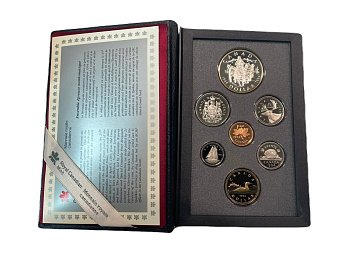 Канада набор из 7 монет (1, 5, 10, 25 и 50 центов; 1 доллар) 1994 25 лет последнему патрулю на собачьих упряжках, в оригинальной упаковке, с сертификатом подлинности KM 181, 182, 183, 184, 185, 186 и 251 PROOF 6-6-2-03