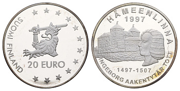 Финляндия 20 евро 1997 Хямеэнлинна SCARCE 115 серебро PROOF 443-1315