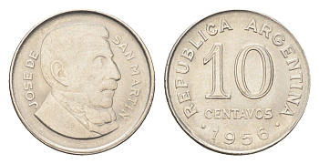 Аргентина 10 сентаво 1956 KM 51 сталь плакированная никелем UNC 4664-163