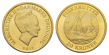 Дания 20 крон 2012 Корабли - Рыболовецкая лодка KM 953 алюминиевая бронза UNC 4650-1223