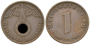 Германия 1 рейхспфенниг 1938 A KM 89, J. 361 бронза 3955-1123