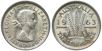Австралия 3 пенса 1963 m, Елизавета II (1952-2022) KM 57 серебро 71-943