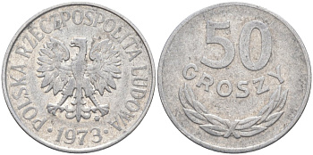 Польша 50 грошей 1973 MW KM 48.1, Parchimowicz 210h алюминий 3336-1246