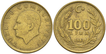 Турция 100 лир 1989 Кемаль Ататюрк KM 988 алюминиевая бронза 4525-613