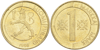 Финляндия 1 марка 1996 M KM 76 алюминиевая бронза 4556-517