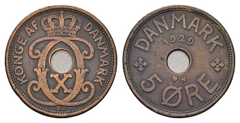 Дания 5 эре 1929 N, Кристиан X (1912-1947) KM 828 бронза 4700-833