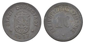 Дармштадт 10 пфеннигов 1917 Funck 88.1A, Men05 4934.1, Men18 6167.1 цинк 4643-947
