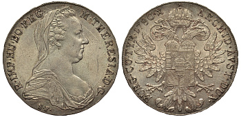 Австрия 1 талер 1780 SF, Мария Терезия, официальный рестрайк KM Т1 серебро 1522-942