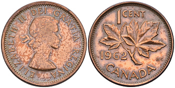 Канада 1 цент 1962 Елизавета II (1952-2022), кленовый лист  KM 49 бронза    4147-242